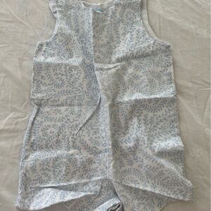 Children's Light Blue Leaf-Print One-Piece Romper